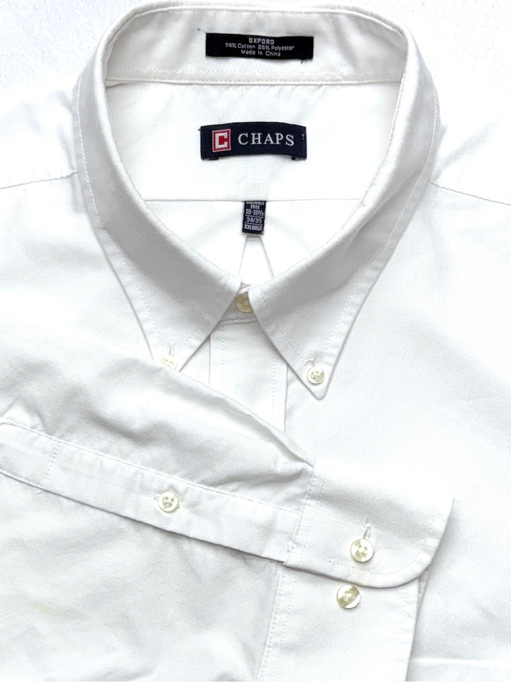 Chaps Wrinkle Free Oxford Dress Shirt Mens XXL 18 18.5 34 35 White